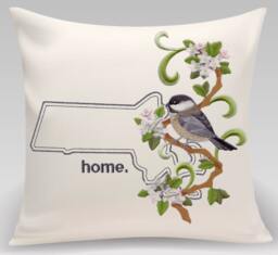 Massachusetts Chickadee & Mayflower Medley. Embroidered With Feather Insert - thumbnail 1