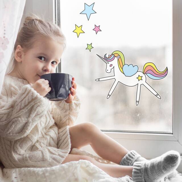 Unicorn & Stars Window Stickers, Rainbow Decal, Unicorn Room Decor, Decal - image 1