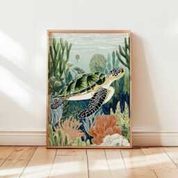 Turtle Poster, Ocean Wall Art, Sea Print, Marine Life Coastal Decor Beach Animal Lover Gift - thumbnail 1
