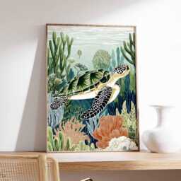 Turtle Poster, Ocean Wall Art, Sea Print, Marine Life Coastal Decor Beach Animal Lover Gift - thumbnail 2