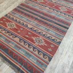 Handwoven Wool Jute Striped Kilim Rug - Tribal Flatweave Area Rug, Rustic Boho Carpet, Bespoke Sizes - thumbnail 4