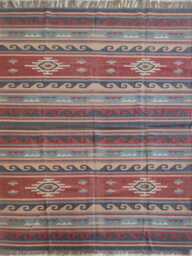 Handwoven Wool Jute Striped Kilim Rug - Tribal Flatweave Area Rug, Rustic Boho Carpet, Bespoke Sizes - thumbnail 1