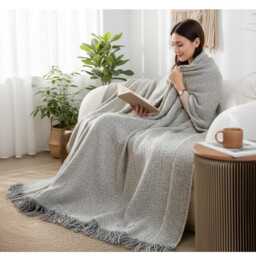 Cozy Grey Throw Blanket - Minimalist Sofa Soft Neutral Home Decor Tiktok Aesthetic Gift For Her - thumbnail 2