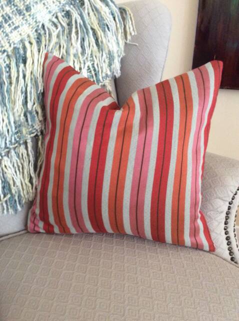 striped Pillow Cover Red, Orange, & Blue Cushion - image 1