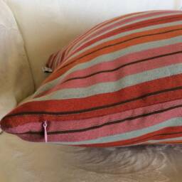 striped Pillow Cover Red, Orange, & Blue Cushion - thumbnail 3
