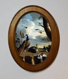 Light Oak Oval Wooden Framed Melchior D'hondecoeter Birds Around A Balustrade 6 X 4 Art Print