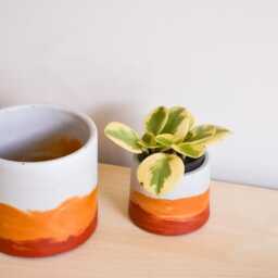 Handmade Sunset Watercolor Planter Orange Peach Gradient Pot - Featured in Only Murders The Building - thumbnail 3