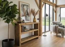 Handmade Solid Wood Hallway Table, Rustic Narrow Entry Bookcase - thumbnail 1