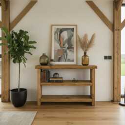 Handmade Solid Wood Hallway Table, Rustic Narrow Entry Bookcase - thumbnail 3