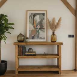 Handmade Solid Wood Hallway Table, Rustic Narrow Entry Bookcase - thumbnail 2