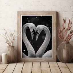 Love Swan Photography Art Print, Artwork, Cute Animals, Living Room Decor, Hearts, Birthday, Gifts For Her/Him, Framed Or Unframed - thumbnail 2