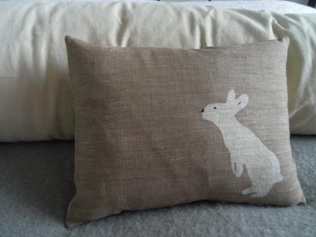 Hand Printed Reversible Little Mink Rabbit Cushion Cover - image 1