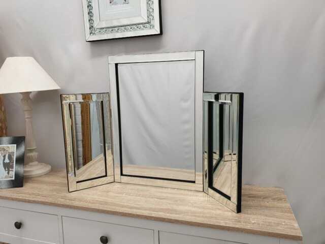 Venetian Dressing Table Mirror Triple Tri Fold Art Deco Design Top Free Standing Silver Bevelled Bedroom 76x53cm Modern Home Decor - image 1