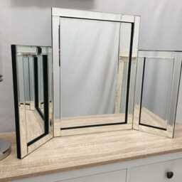 Venetian Dressing Table Mirror Triple Tri Fold Art Deco Design Top Free Standing Silver Bevelled Bedroom 76x53cm Modern Home Decor - thumbnail 2