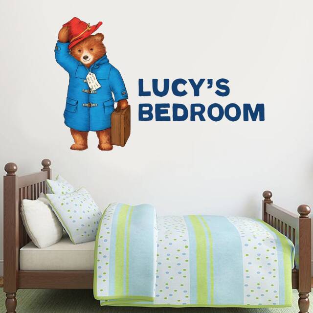 Paddington Bear Personalised Name Wall Sticker Blue - 007