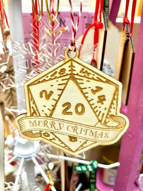 Merry Critmas D20 Dice Christmas Bauble, Critical Hit Wooden Dnd Ornament - image 1