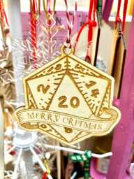 Merry Critmas D20 Dice Christmas Bauble, Critical Hit Wooden Dnd Ornament - thumbnail 1