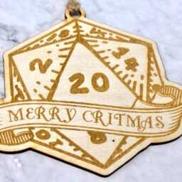 Merry Critmas D20 Dice Christmas Bauble, Critical Hit Wooden Dnd Ornament - thumbnail 3
