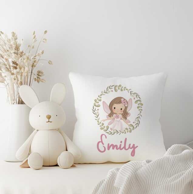 Fairy Woodland Pillow With Personalisation, Kids Square Throw Pillow Decor, Children's Room Decor, Cotbed Bedding, Personalised