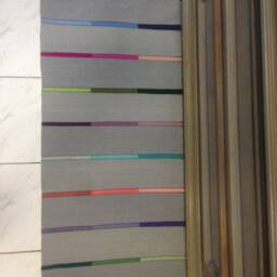Handwoven Wool Rug Runner, Gray With Colorful Stripes - thumbnail 3