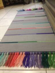 Handwoven Wool Rug Runner, Gray With Colorful Stripes - thumbnail 1