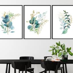 Blue & Gold Eucalyptus Watercolor Print Botanical Wall Art - thumbnail 3