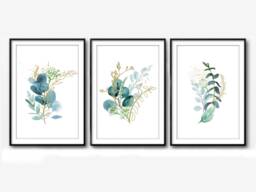 Blue & Gold Eucalyptus Watercolor Print Botanical Wall Art - thumbnail 1