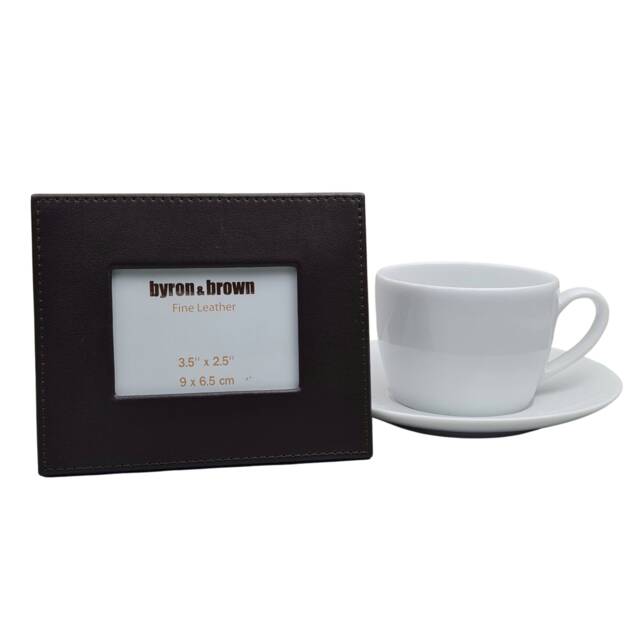 Personalised Classic Brown Leather Photo Frame 9cm X 6.5cm - Genuine Leather, Premium Picture - image 1