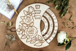 Rose Perpetual Calendar Engraved Wood Wall & Desk Decor - thumbnail 1