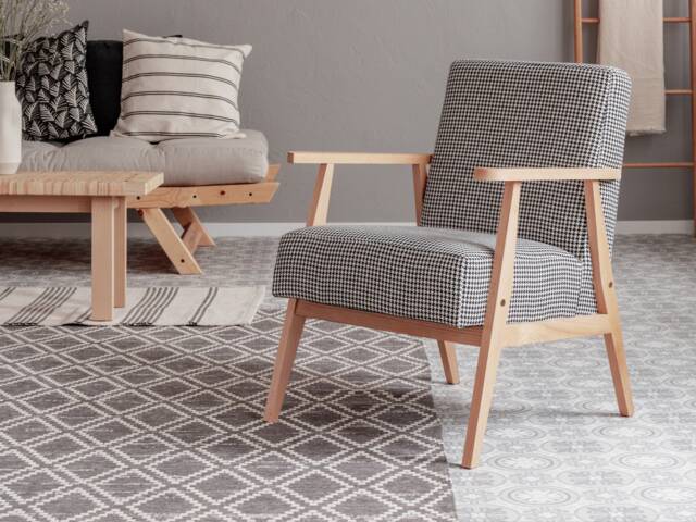 Modern Wooden Houndstooth Fabric Armchair - Customisable Colours, Durable For Domestic & Commercial Use - image 1
