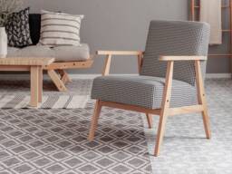 Modern Wooden Houndstooth Fabric Armchair - Customisable Colours, Durable For Domestic & Commercial Use