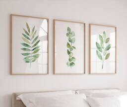 Botanical Watercolor Leaves Print Set Eucalyptus, Fern, Magnolia - thumbnail 1