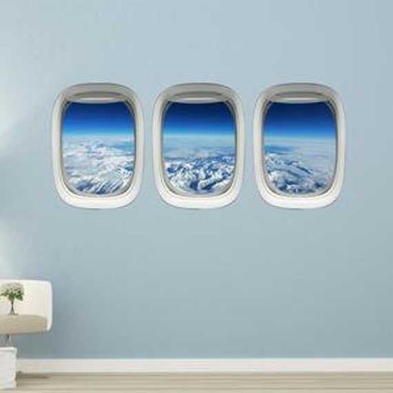 Plane Window Decals Airplane Porthole Snowy Mountains Wall Art Aviation Decor Vwaq-Ppw2 - image 1