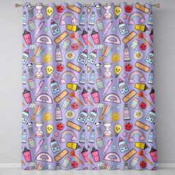 School Supplies Purple Background Rainbow Apple Glue Pen Ruler Seamless Pattern Readymade Eyelet Ring Top Thermal 100% Blackout Curtains - thumbnail 2