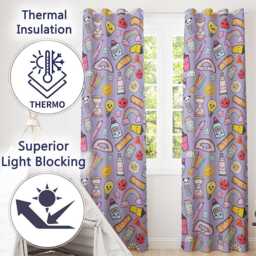 School Supplies Purple Background Rainbow Apple Glue Pen Ruler Seamless Pattern Readymade Eyelet Ring Top Thermal 100% Blackout Curtains - thumbnail 3