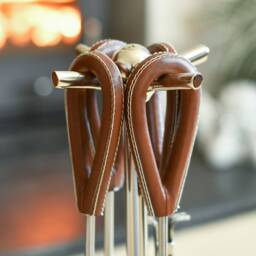 Silver Companion Set With Leather Handles/Fireside, One Left, Contemporary Fireplace, Fireside Tools - thumbnail 3