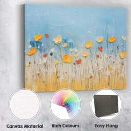 Blue & Gold Wildflower Meadow Textured Abstract Canvas Wall Art Print Decor Picture Ready To Hang - thumbnail 2