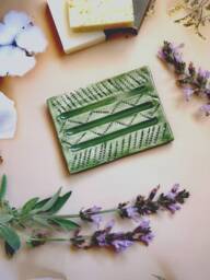 Green Handmade Ceramic Soap Dish - Textured Bar Holder With Drain Zero Waste Pottery