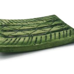 Green Handmade Ceramic Soap Dish - Textured Bar Holder With Drain Zero Waste Pottery - thumbnail 2