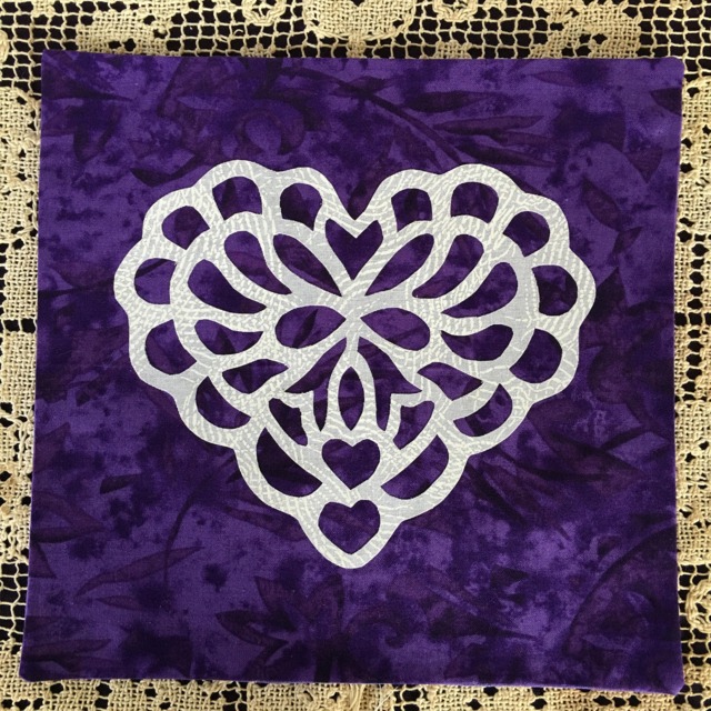 Hand Cut Quilt Square Wall Hanging. Finished Fabric Lining & Fused Cutwork Heart Design By Linda Pool Hanging, Color Choice - image 1