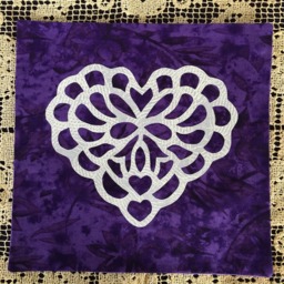 Hand Cut Quilt Square Wall Hanging. Finished Fabric Lining & Fused Cutwork Heart Design By Linda Pool Hanging, Color Choice - thumbnail 1
