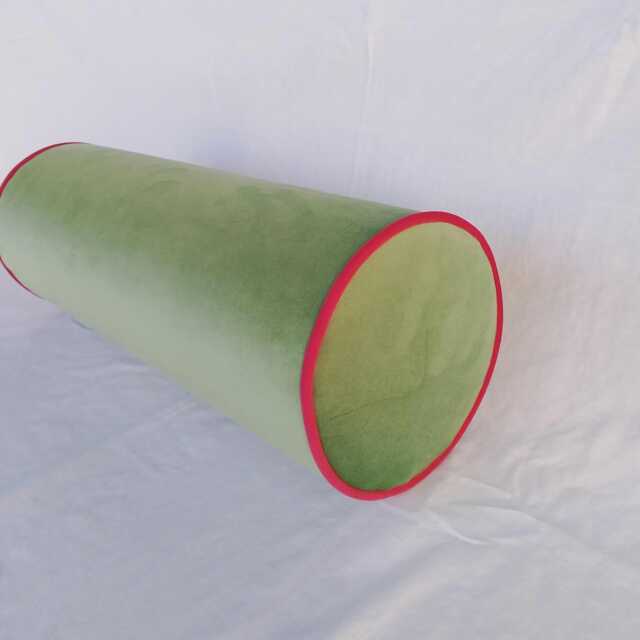 Green Velvet Bolster Pillow Contrast Pink Trim, Daybed Decor - image 1