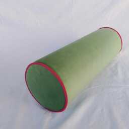 Green Velvet Bolster Pillow Contrast Pink Trim, Daybed Decor - thumbnail 2