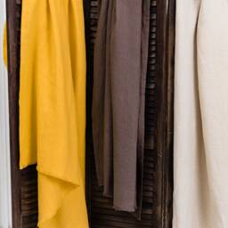Yellow Linen Throw Blanket Fringed Summer Bedspread - thumbnail 4