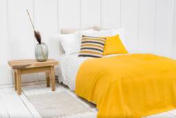 Yellow Linen Throw Blanket Fringed Summer Bedspread - thumbnail 1