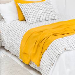 Yellow Linen Throw Blanket Fringed Summer Bedspread - thumbnail 3