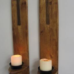 Pair Of 70 cm Gothic/Church Style Wall Sconce Candle Holders With Cross Crucifix Decoration & Black Metal Plates - thumbnail 2
