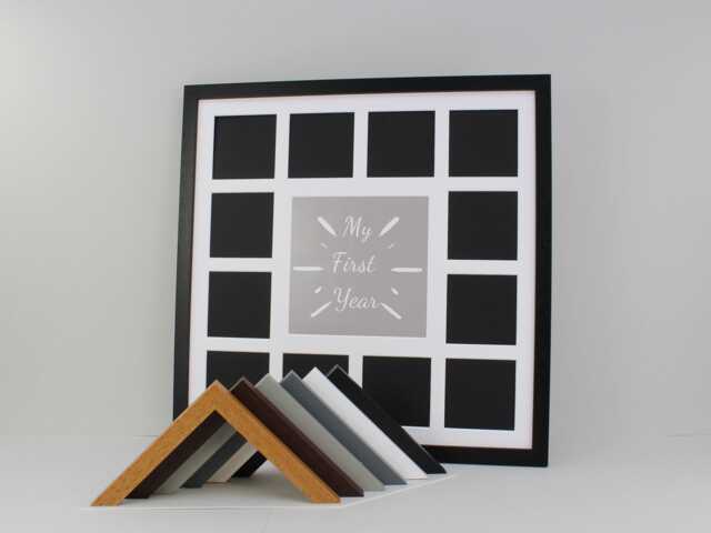 "Baby's First Year Photo Frame - Multi Aperture Frame. 50x50cm With One 8x8"" & Twelve 4x4" - image 1