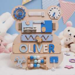Personalize Montessori Bear Baby Busy Board Kids Wooden Name Puzzle Shower Gift Development Tolder Toys Educational 1st Birthday - thumbnail 4