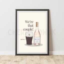 Guinness & Whispering Angel Ros?? Couple Print - Quirky Home Bar Art - thumbnail 1